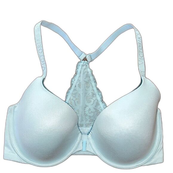 Victoria’s Secret Body Blue Lace Racerback Lined Demi Bra 34DD Front Closure - Picture 1 of 7